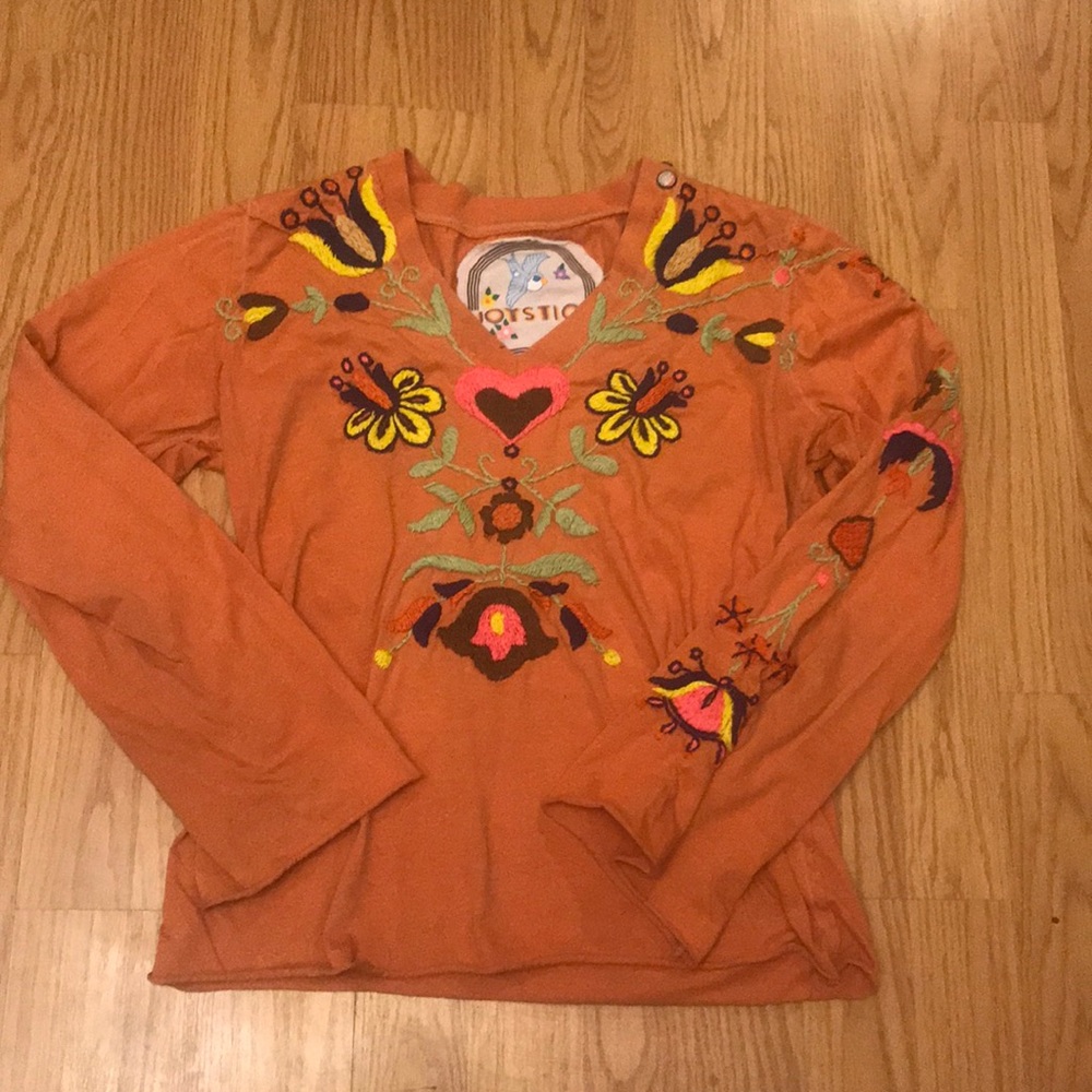 Joystick Embroidered Long Sleeve Hippie Top